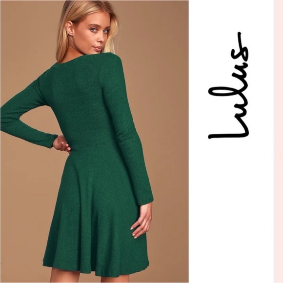 Fit and Fair Hunter Green Ribbed Knit Long Sleeve Skater Dress - Picture 4 of 7